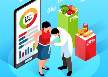 Nutritionist isometric background with loosing weight symbols vector illustration
